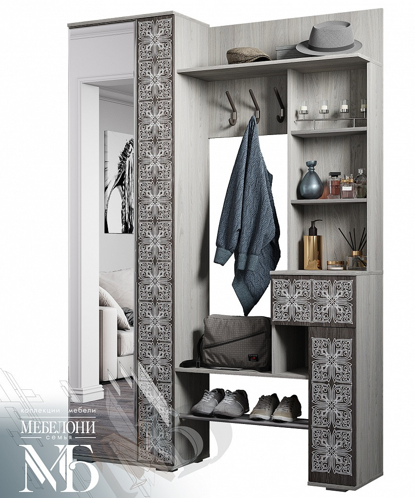 Прихожая Шанель Цвет Ясень Светлый/Темный Ш-1500 х В-2176 х Г-372 мм