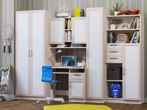 Стенка Юнга Ясень Шимо Светлый/Белый (Ш-3000 мм х В-2000 см х Г-570 мм)