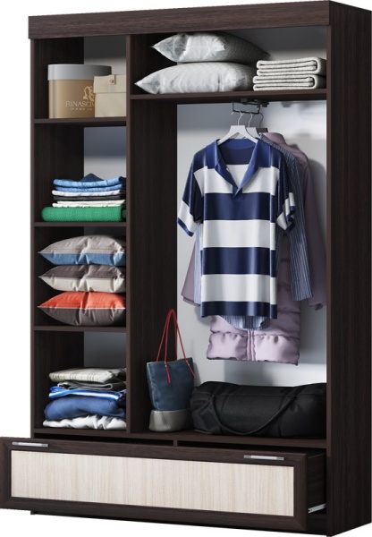 Шкаф-Купе №1 Венге/Ясень Шимо Светлый (Ш-1300 х В-2100 х Г-440 мм)