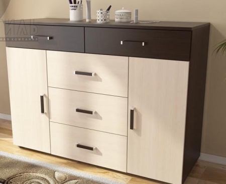 Комод Вега К-03 Венге/Дуб Молочный (Ш-1250 × В-910 × Г-449 мм)