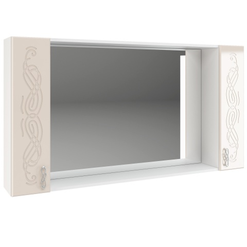 Зеркало с Полками Венесуэла МДФ/Жемчуг Глянец (Ш-1500 х В-800 х Г-220 мм)